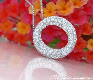 Brillanten Kreis Anhänger im Weißgold 750, funkelnd mit 2.680 Karat TW SI Diamanten