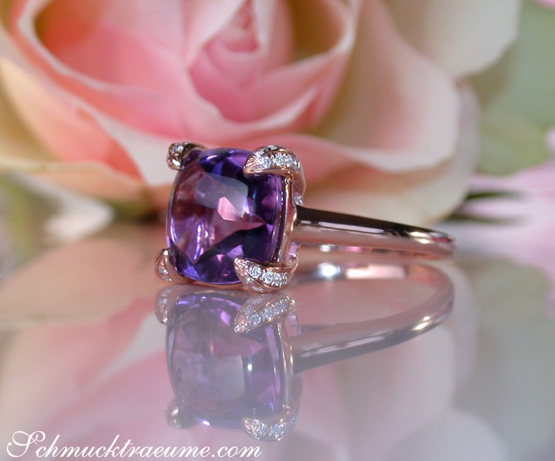 Amethyst-Ring mit Diamanten in Roségold 750, raffiniertes Design
