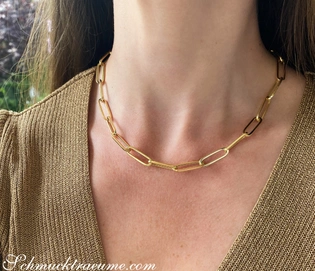 Goldene Paperclip-Halskette aus Gelbgold 585, minimalistisch und luftig gearbeitet