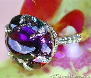 Multicolor Edelstein-Ring in Gelbgold 750 mit Amethyst-Cabouchon und Citrin