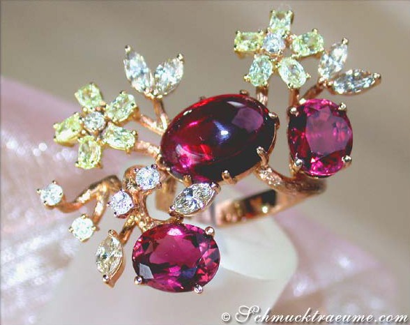 Grandioser Pink Turmalin Ring mit Diamanten im Blütendesign - Image 7