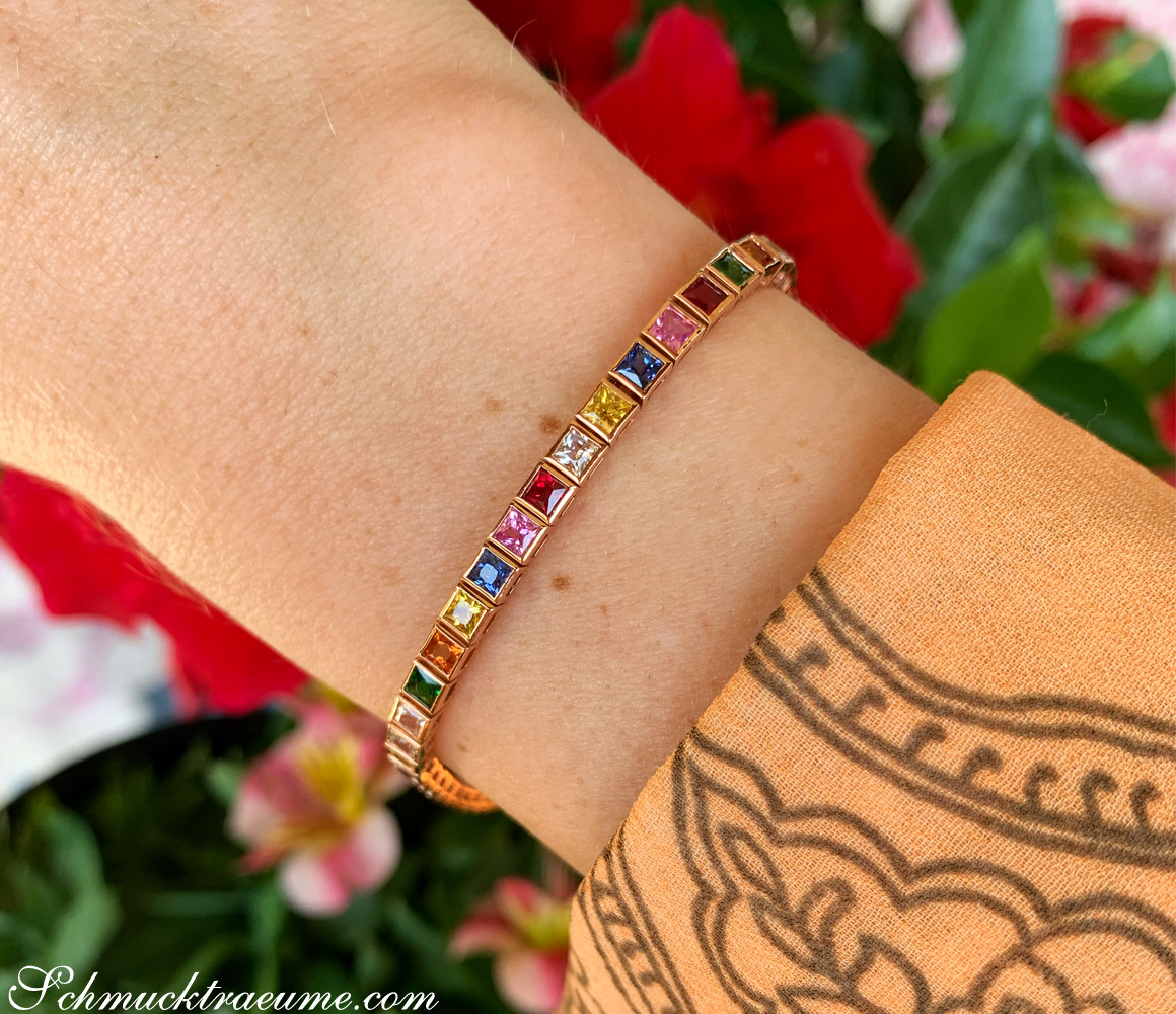 Prachtvolles Multicolor Saphir Armband in Roségold 585