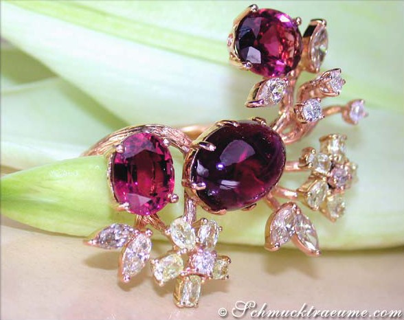 Grandioser Pink Turmalin Ring mit Diamanten im Blütendesign - Image 4