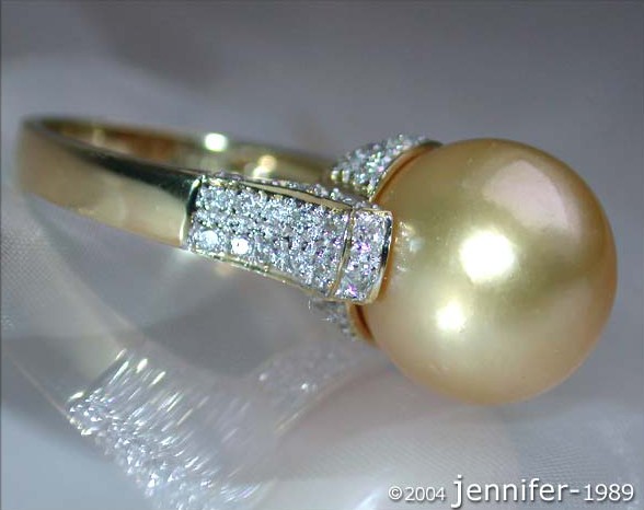 Edler goldene Südseeperle Ring mit Brillanten Kragen - Image 2