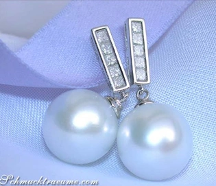 Weißgold 750 Ohrstecker mit 10-11 mm Südseeperlen und Diamanten