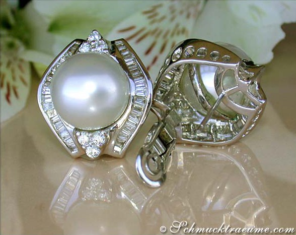 Gigantische Südseeperlen Ohrstecker mit Diamanten (13,5 - 14 mm) - Image 5