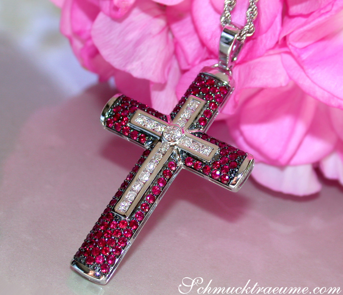 Grandioser Kreuz in Kreuz Anhänger mit Rubinen - Image 8