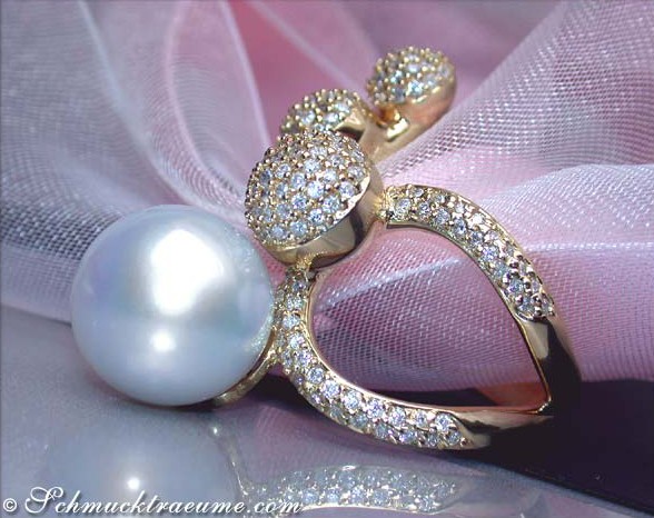 Sensationeller Südseeperle Ring mit Brillanten Pavé Kugeln - Image 5