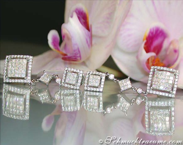 Princess-Diamant-Ohrgehänge mit exquisiter Fassung und Brillanten in Weißgold 750