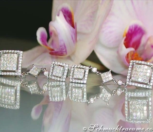 Princess-Diamant-Ohrgehänge mit exquisiter Fassung und Brillanten in Weißgold 750