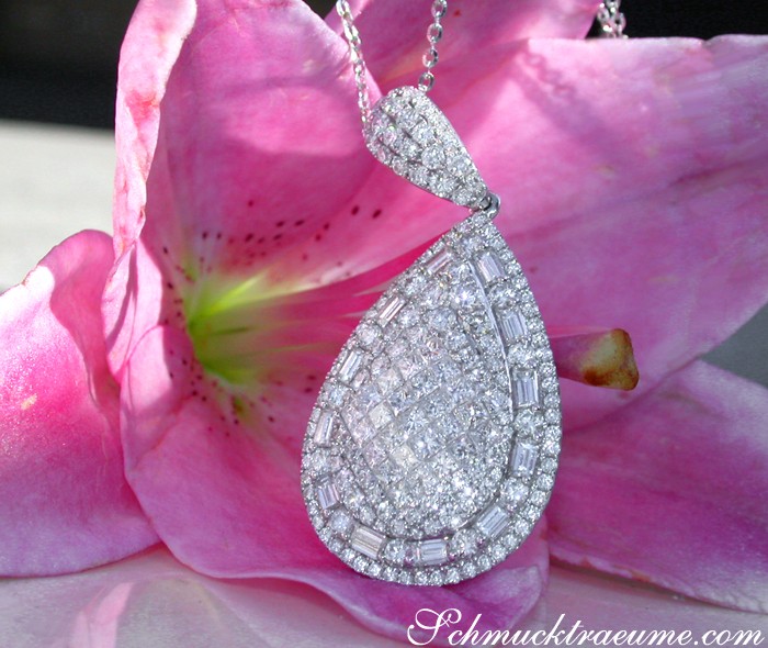 Erstklassiger Brillanten Tropfen Anhänger mit Princess und Baguette Diamanten - Image 2