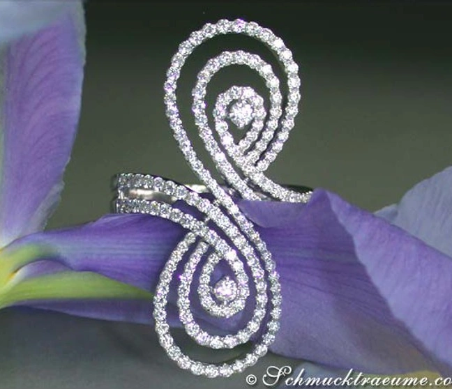 Interessanter Brillanten-Ring mit Spirale aus Weißgold 750 Interessanter Brillanten-Ring mit Spirale aus Weißgold 750