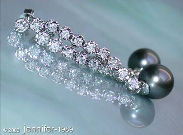 Tahitiperlen-Ohrgehänge mit Brillanten, extra lang, Perlen 11-12 mm, detailreich, femininer Charme