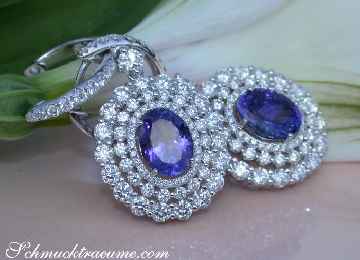 Hochkarätige AAA Tansanit Ohrgehänge mit Brillanten - Image 3