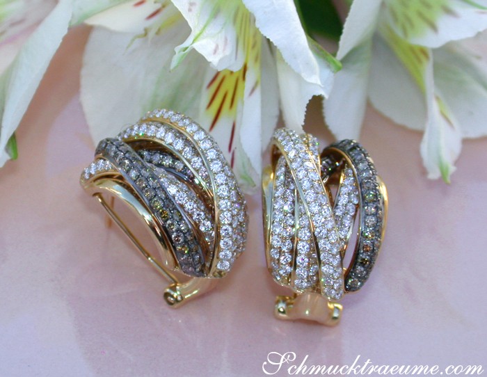 Mehrreihige Brillanten Ohrstecker mit naturbraunen Brillanten - Image 7