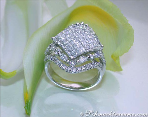 Prinzess- und Marquise-Diamantring mit Brillanten in Weißgold 750