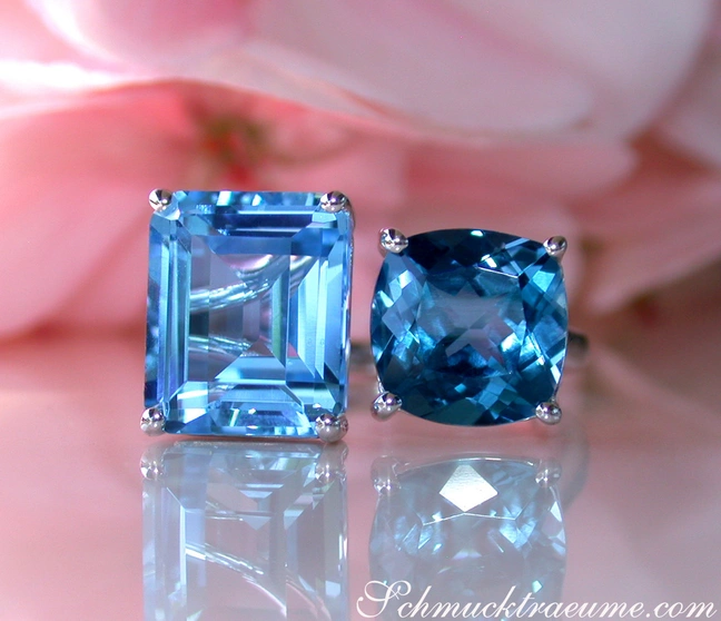 Blautopas-Ringe in Weißgold 585, detailreich, klar und elegant Blautopas-Ringe in Weißgold 585, detailreich, klar und elegant