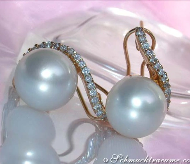 Bildschöne Südseeperlen Ohrstecker mit Brillanten - Image 1 Bildschöne Südseeperlen Ohrstecker mit Brillanten - Image 1