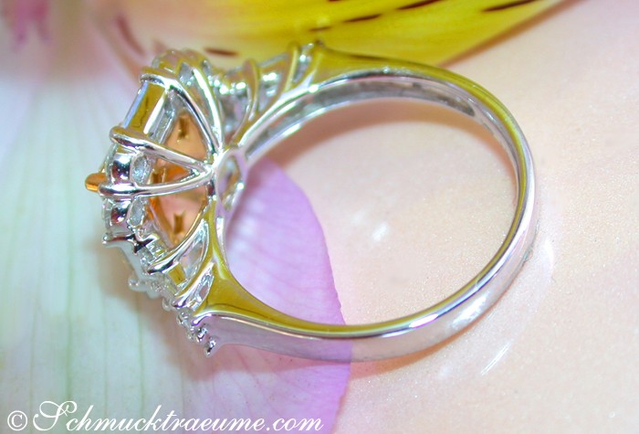 Detailaufnahme eines gelben Diamanten-Rings mit Brillanten, Weißgold 750