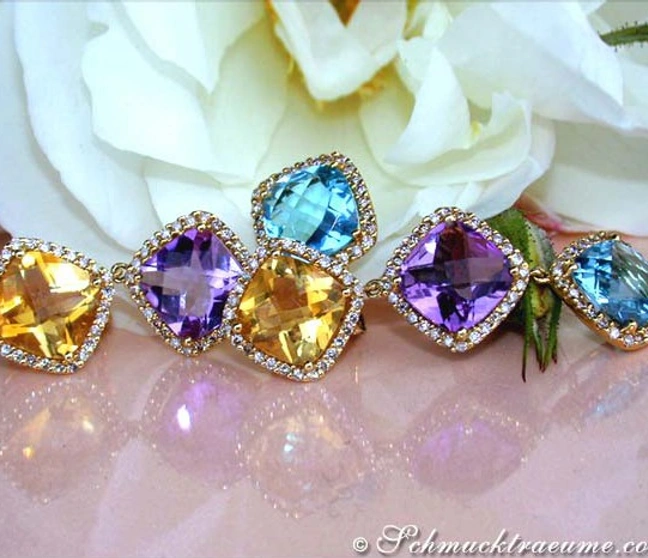 Feinste Multicolor Edelstein Ohrgehänge mit Diamanten - Image 1 Feinste Multicolor Edelstein Ohrgehänge mit Diamanten - Image 1