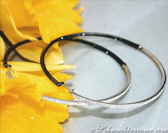 Riesige Creolen mit schwarzen Diamanten und weißen Brillanten - Image 4