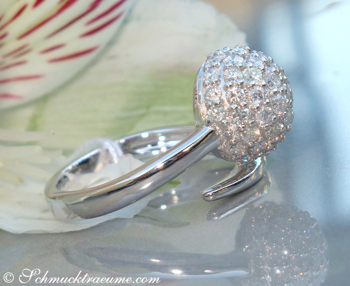 Weiße Diamant-Kugel-Ring mit 1.080 Karat in Weißgold 585