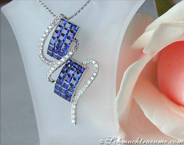 Auffallender Ceylon Saphir Anhänger mit Brillanten - Image 3