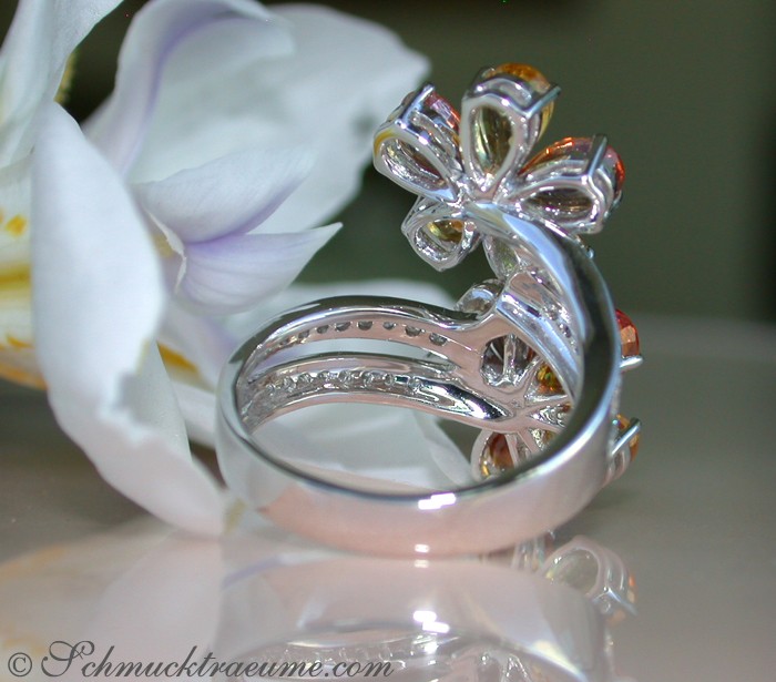 Prächtiger Doppel Blumen Ring mit Saphiren & Brillanten - Image 7