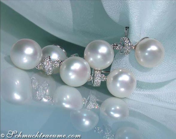 Edle Süßwasser Perlen Ohrhänger mit Diamanten - Image 4