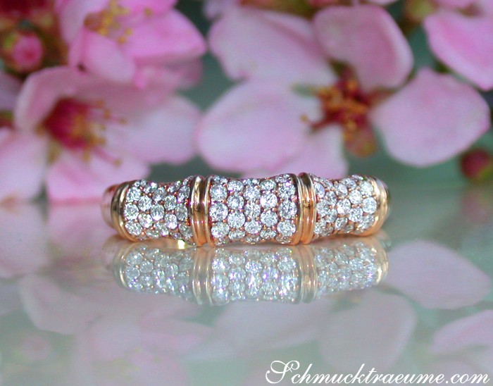 Raffinierter Diamant-Ring im Bambus-Design, Roségold 750, 0.600 Karat, Detailaufnahme