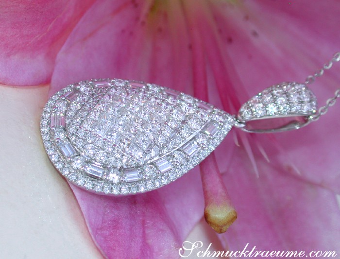 Erstklassiger Brillanten Tropfen Anhänger mit Princess und Baguette Diamanten - Image 5