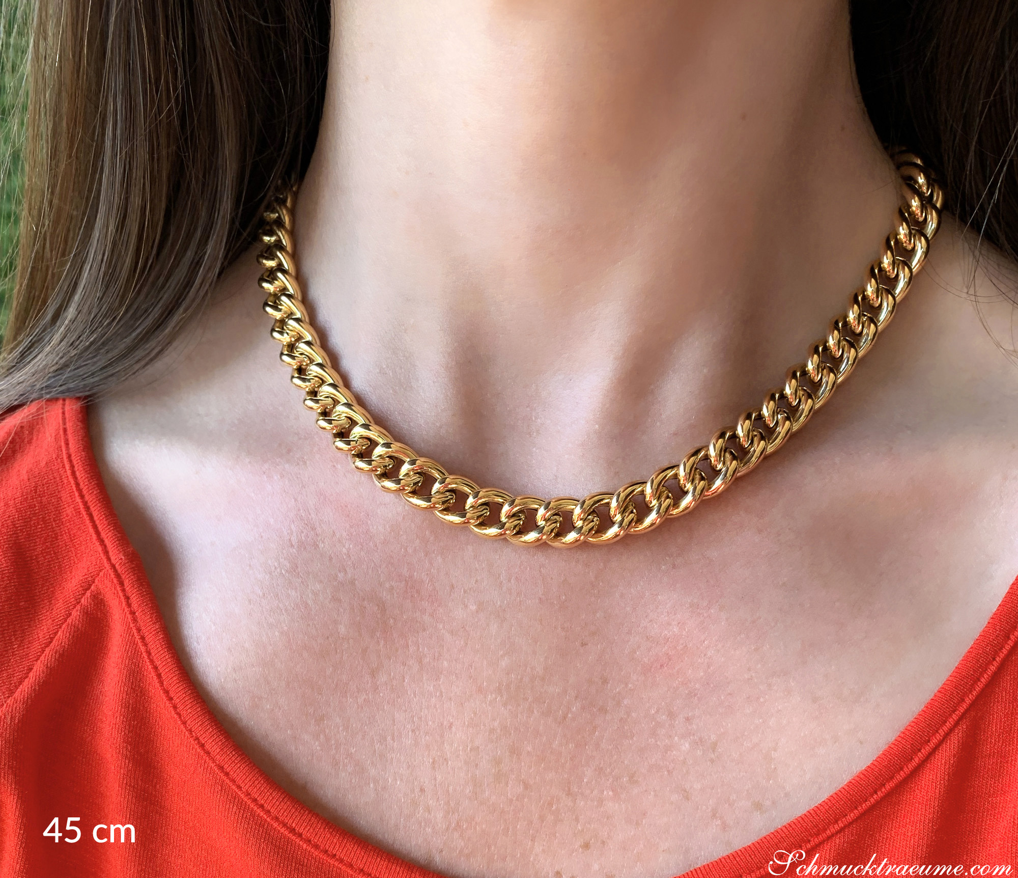 Gold Panzer Collier in Gelbgold 585, Halsansicht, Detailaufnahme