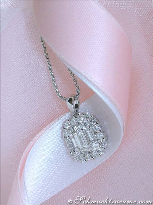 Schmucktraum: Diamant-Anhänger mit Baguette-Steinen in Weißgold 750