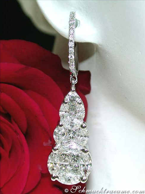 Illusion-Design-Diamant-Ohrhänger mit 58 Diamanten in Weißgold