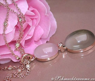 Rosenquarz-Rauchquarz-Collier mit Brillanten in Roségold 750