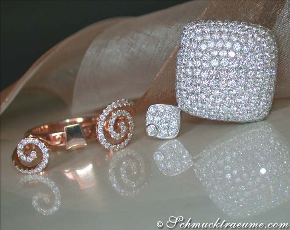 Raffinierter Brillanten Ring und Anhänger in Einem, 4.210 Karat, TW VS, Weiß & Roségold 750