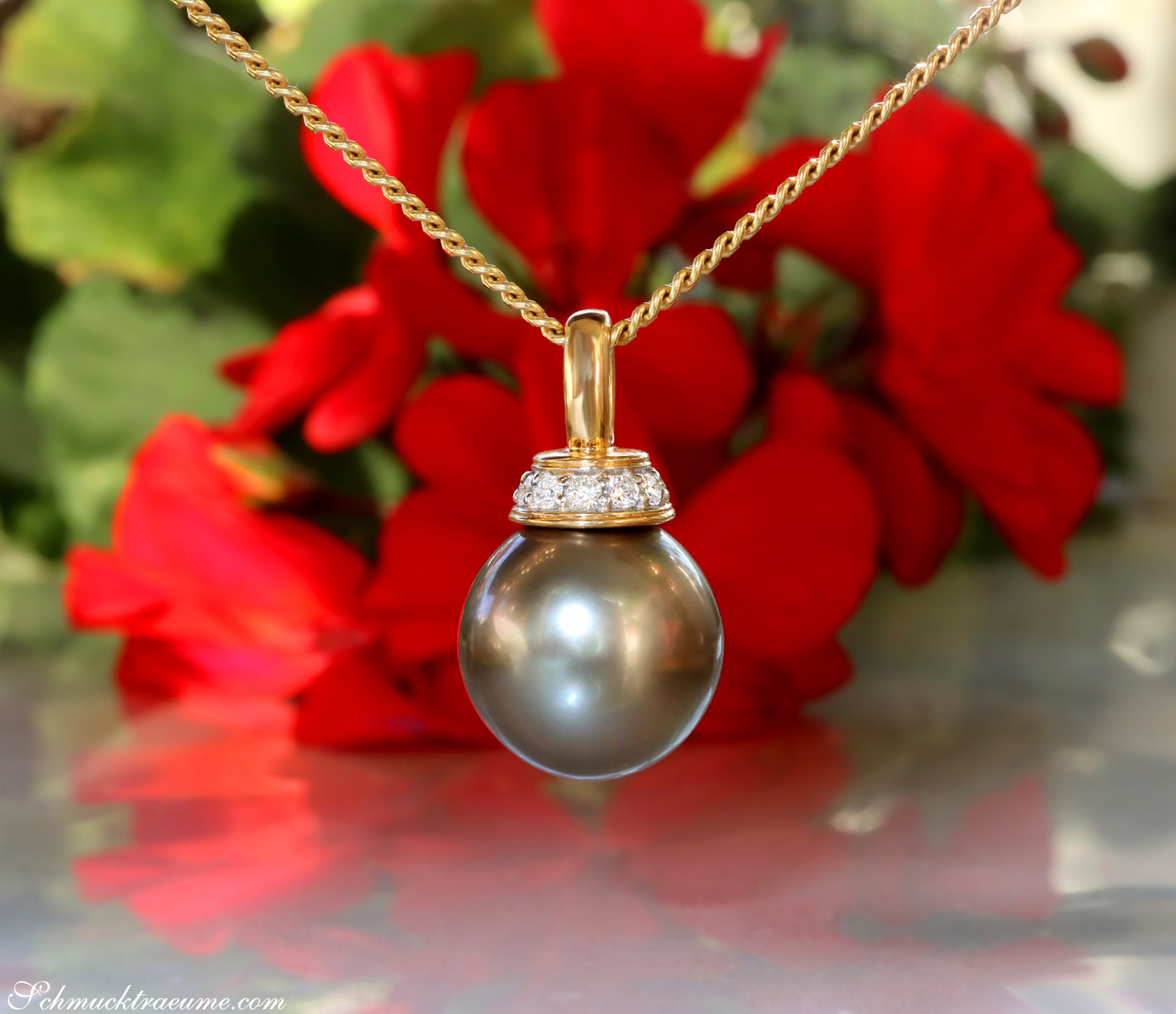 Wundervoller Tahitiperle Anhänger mit Brillanten (mit Kette) - Image 3