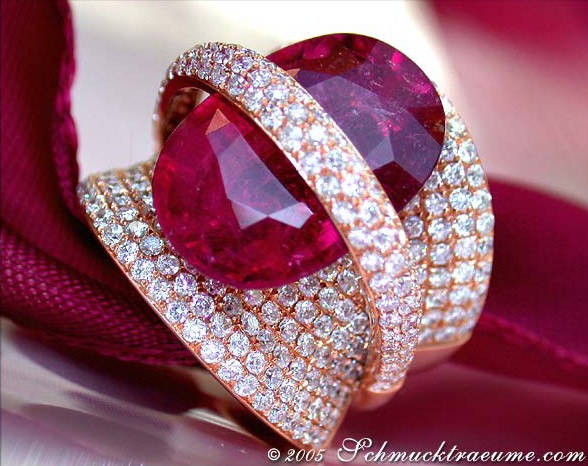 Überdimensionaler Rubellit-Ring mit Diamanten in Roségold 750