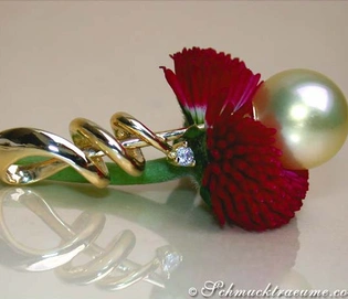 Goldener Südseeperlen-Anhänger in Gelbgold 585 mit blühendem Blütenmotiv