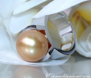 Weißgold 585 Ring mit goldenen Südseeperle, 12-13 mm