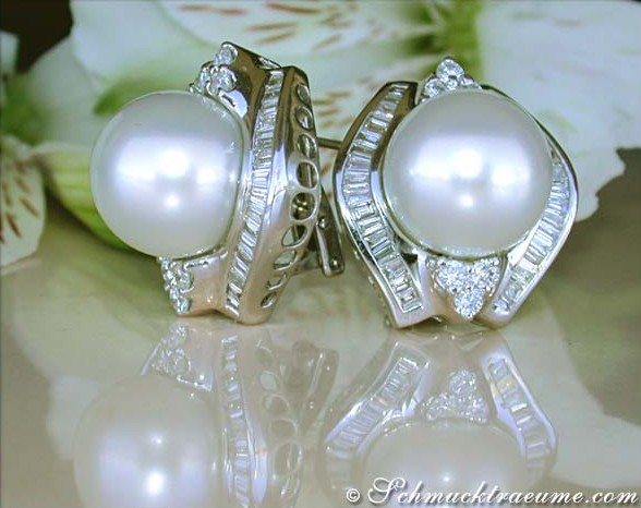 Gigantische Südseeperlen Ohrstecker mit Diamanten (13,5 - 14 mm) - Image 4