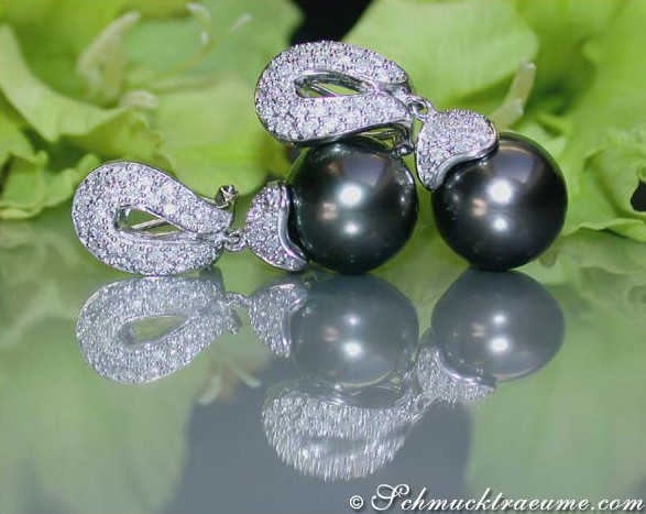 Auffallende Tahitiperlen Ohrstecker mit Diamanten - Image 2