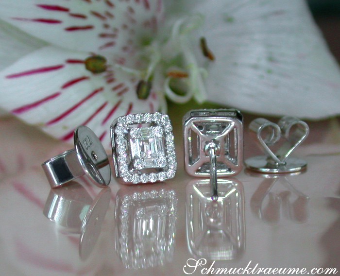 Ohrstecker aus Weißgold 750 mit Brillanten und Baguetteschliff