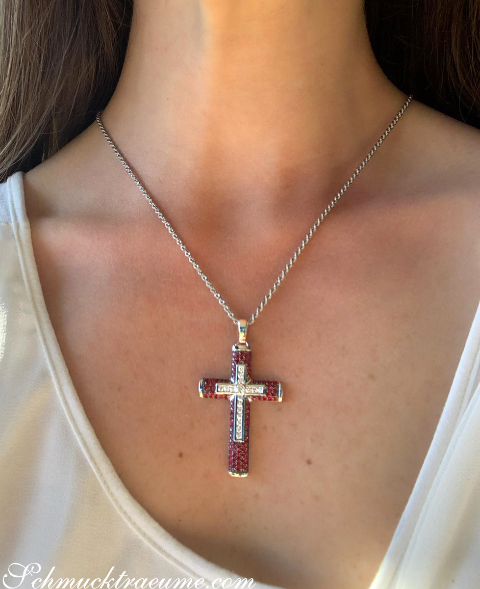 Grandioser Kreuz in Kreuz Anhänger mit Rubinen - Image 3