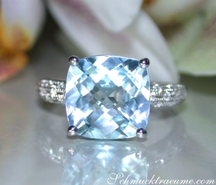 Blautopas-Ring mit Diamanten, 4.986 Karat, Weißgold 585, Detailaufnahme