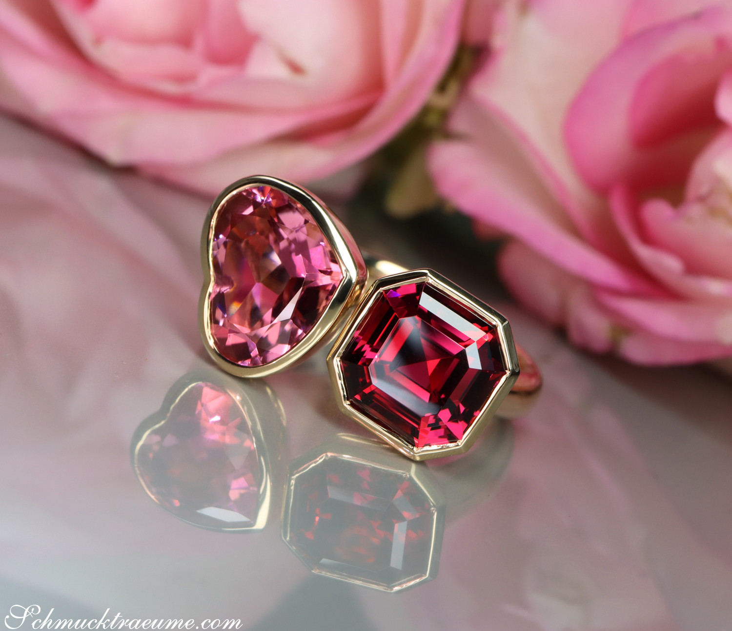 Prächtiger "Toi et Moi" Ring mit Pink Turmalin und Rhodolith - Image 6