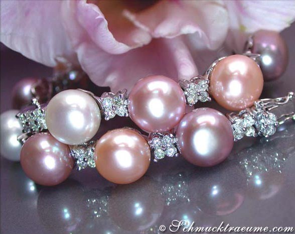 Luxus-Armband mit rosa Süßwasserperlen und Diamanten, Detailaufnahme