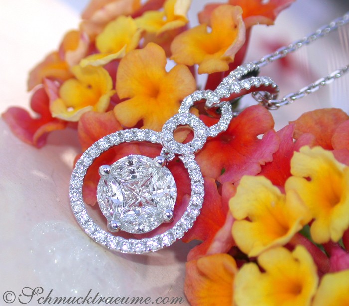 Illusion-Design Anhänger mit Princess & Marquise Diamanten, 0.780 Karat, TW SI/VS, Weißgold 750