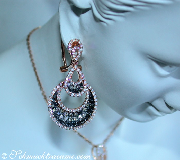 Klassische Ohrstecker mit schwarzen Diamanten und Roségold verziert
