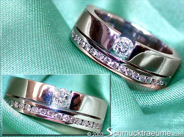 Detailansicht des Weißgold-Rings mit Brillant-Solitär und Diamant-Band